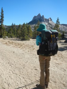 We cross over Cathedral Pass, somewhere on a gently sloping trail