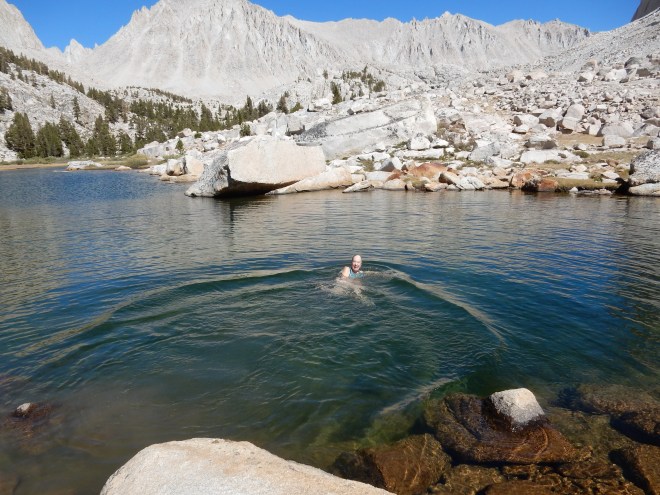 Treeline Lake called me to swim. I was the only one in the water.