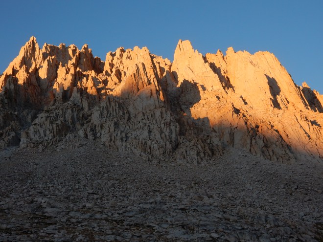 We watched the sun receding from the heights above our campsite.